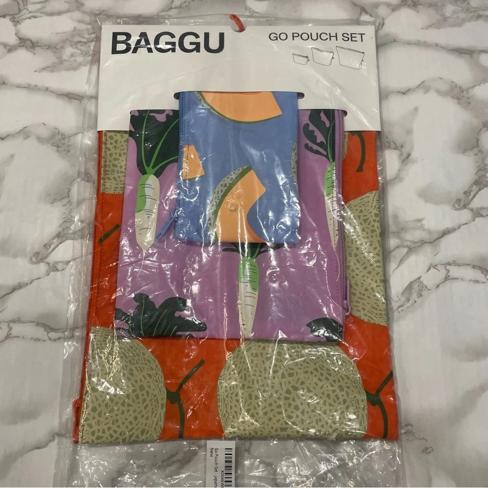 Baggu Go Standard Bag Set of 3 in Japanese Produce Print - Picture 3 of 8